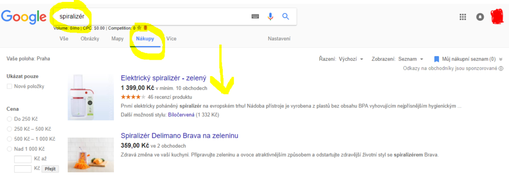 Google Nákupy - vyhledávání