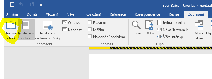 režim čtení ve Wordu