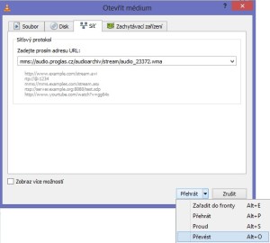 Vložení url streamu