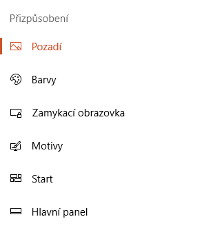 Menu "Pozadí"