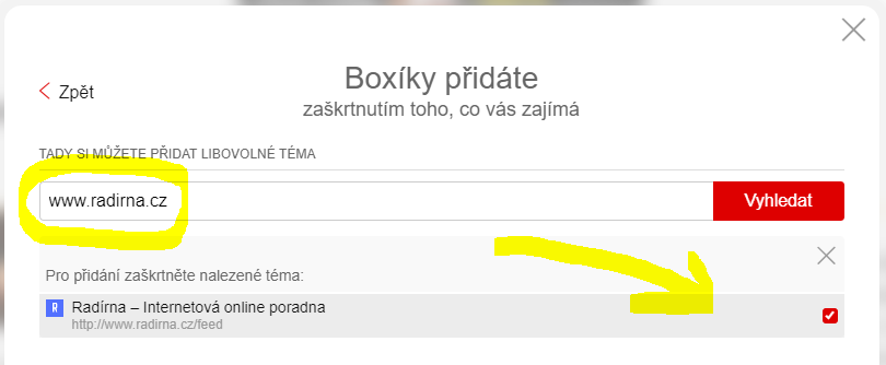 přidání zdroje na Seznam