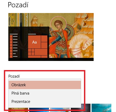 typy pozadí plochy ve Win 10