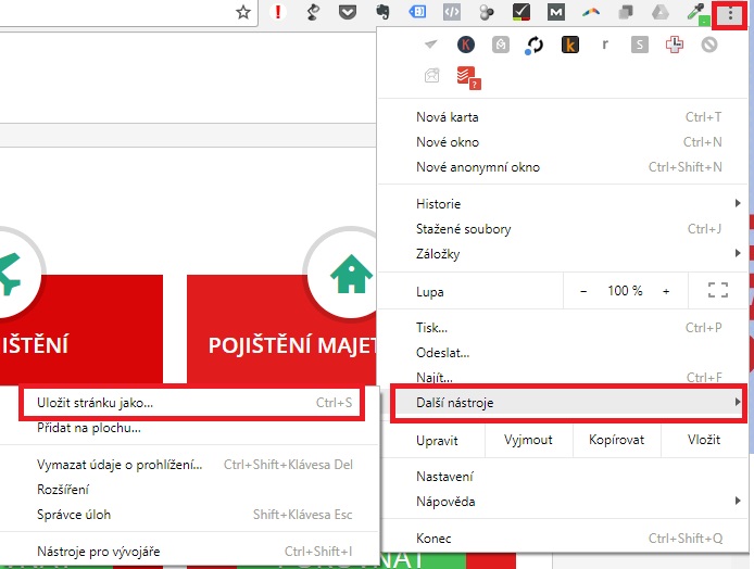 ukládání stránky do Chrome