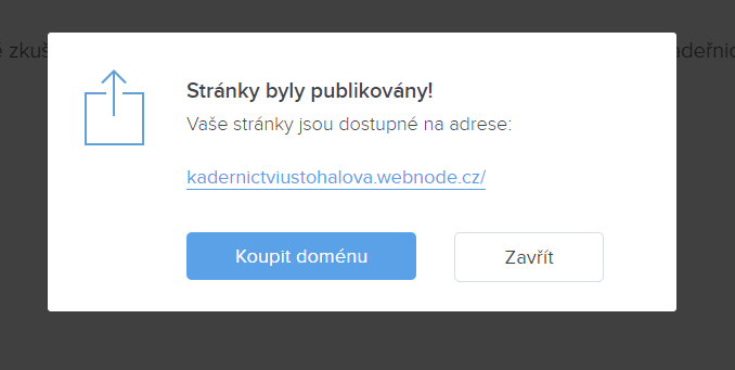 potvrzení publikace webu