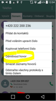 odmítnutí hovoru