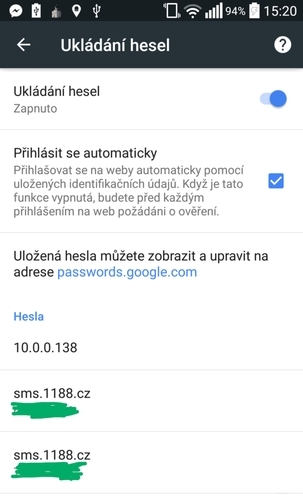 hesla uložená v mobilu