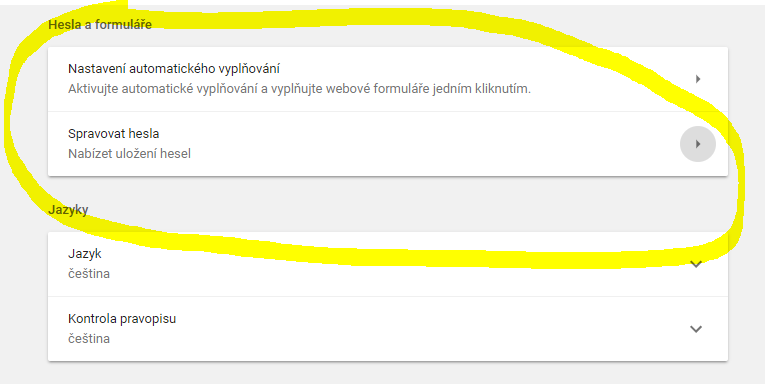 Nastavení automatického vyplňování hesel a formulářů