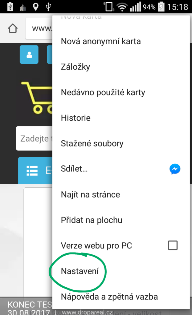 Nastavení v Google Chrome pro mobil