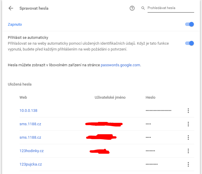 Přehled hesel uložených v Google Chrome