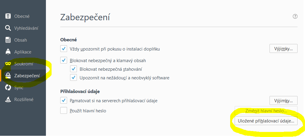 údaje uložené v prohlížeči Firefox