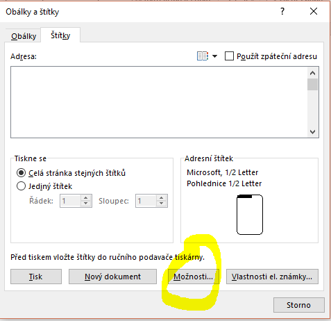 Možnosti tisku štítků