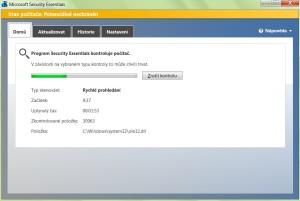 Rychlý test antivirem Microsoft Security Essentials