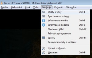 Menu Efekty ve VLC