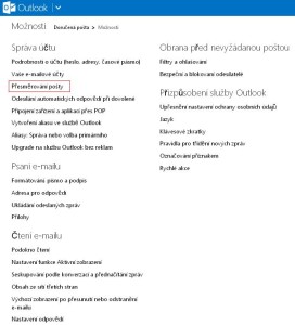 Možnosti v menu Outlook.com