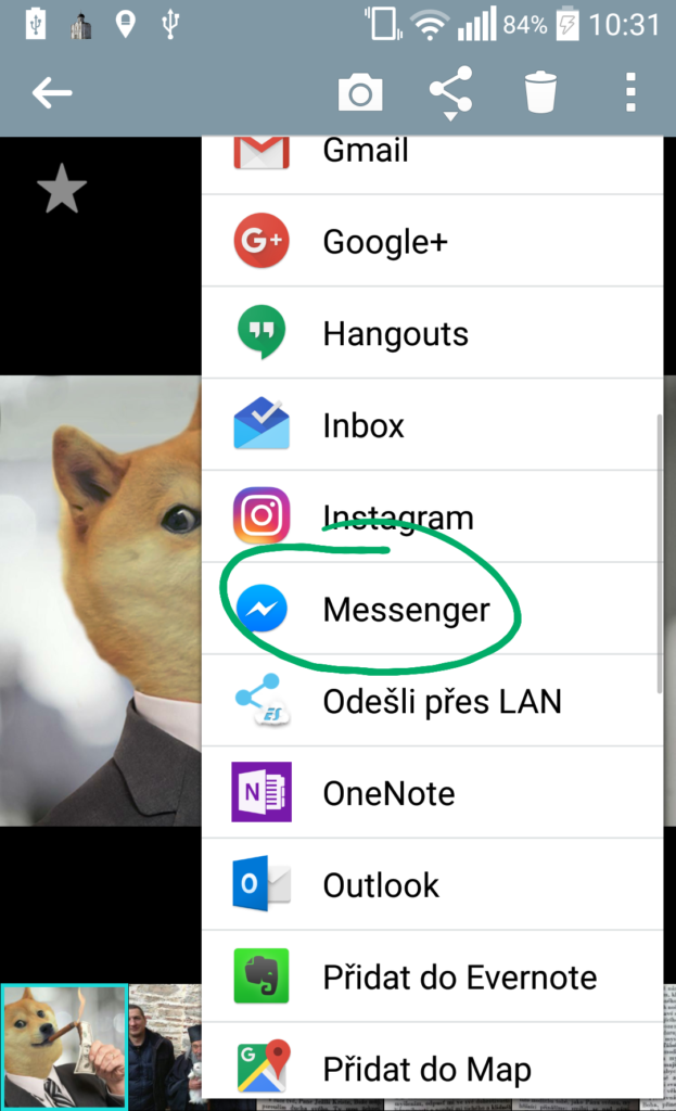 sdílení a výběr messengeru pro mobil